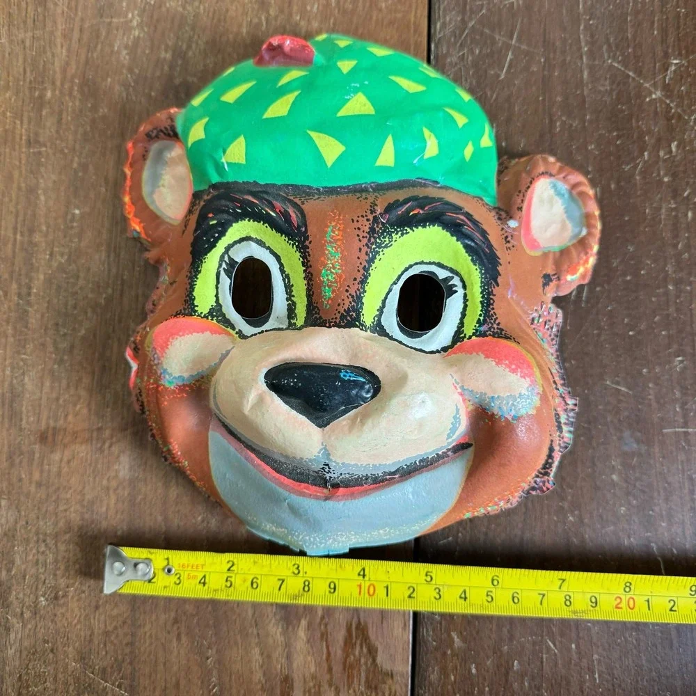 Vintage Ben Cooper 1970s Plastic‎ Bear with Hat Neon black light full face mask